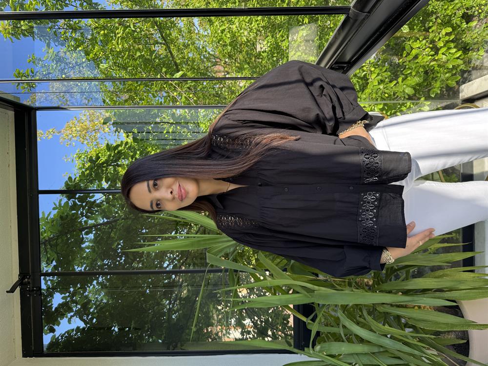 Dantel Detaylı Oversize Gömlek Bluz Siyah