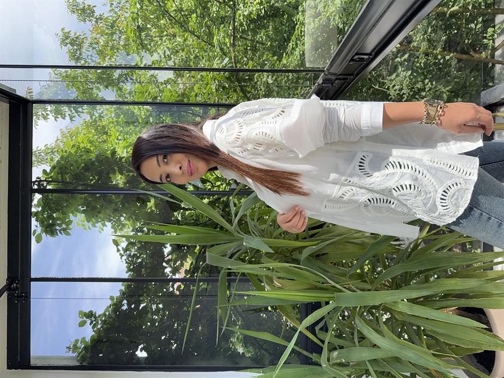 Dantel Detaylı Pamuklu Gömlek Beyaz