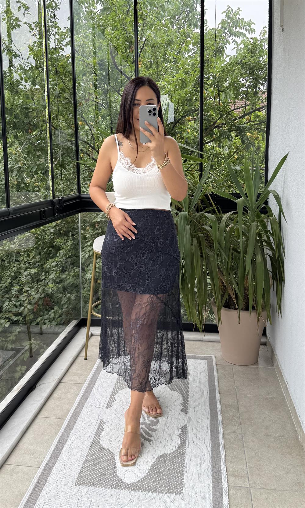 Dantel Tül Etek Lacivert