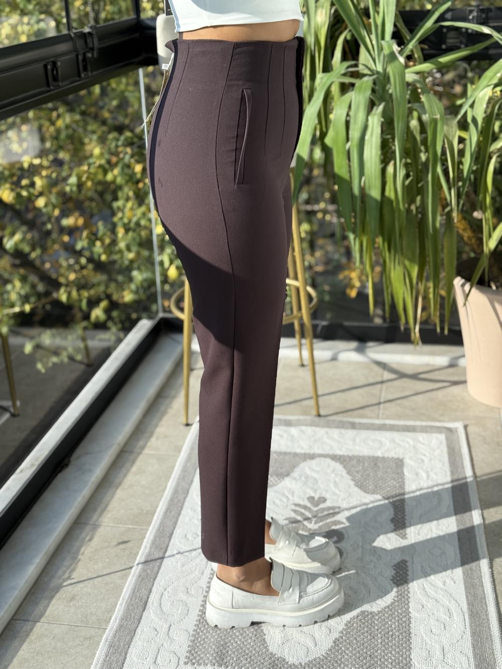 Düğmesiz Zra Model Kumaş Pantolon Kahve