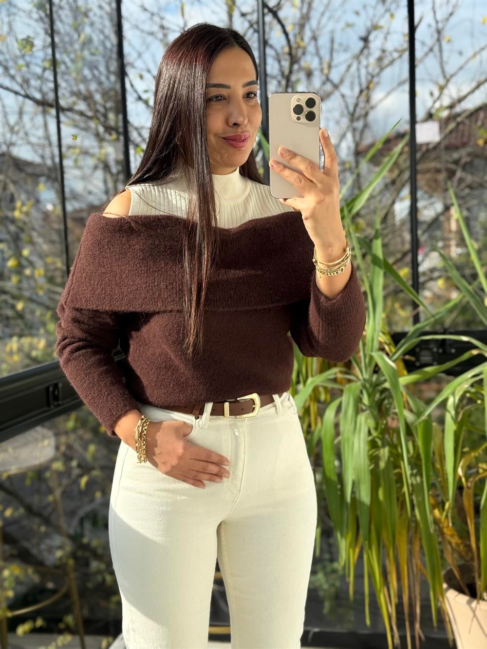 Madonna Yaka Triko Kazak Kahve