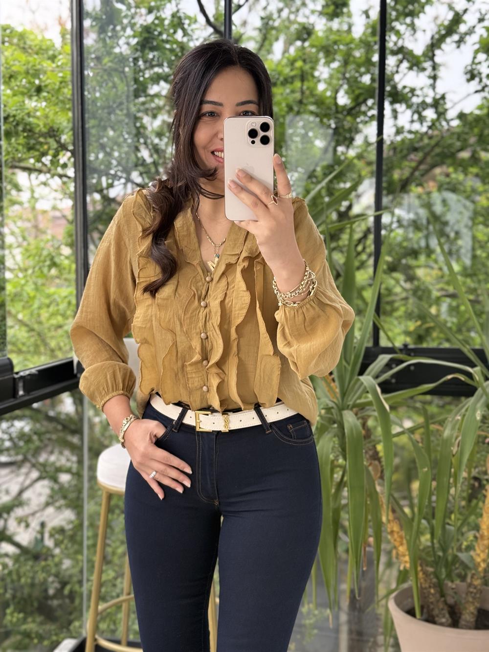 Fırfırlı Bluz Hardal