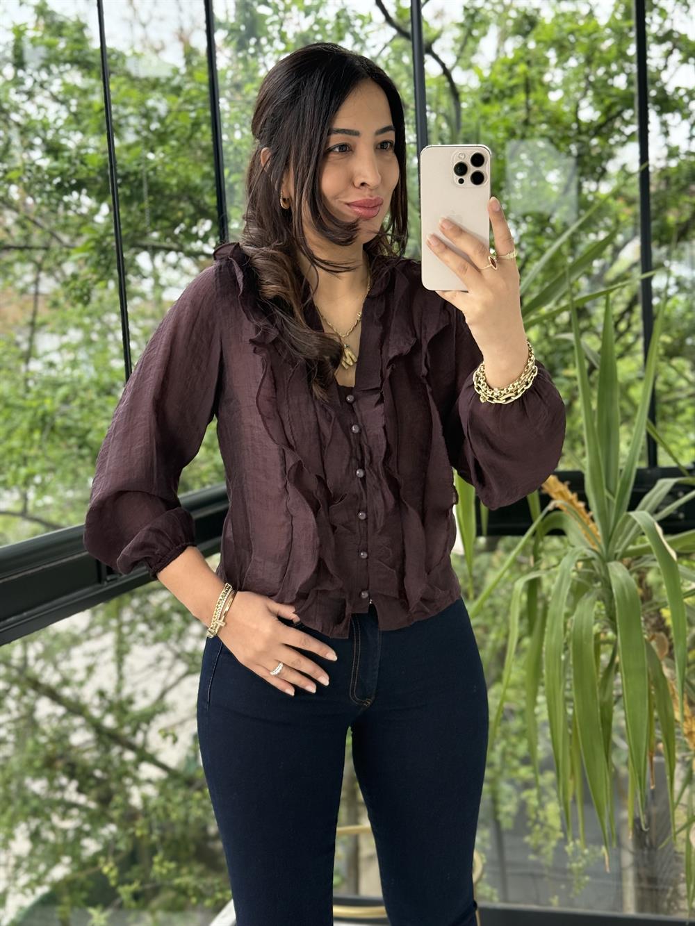 Fırfırlı Bluz Mürdüm