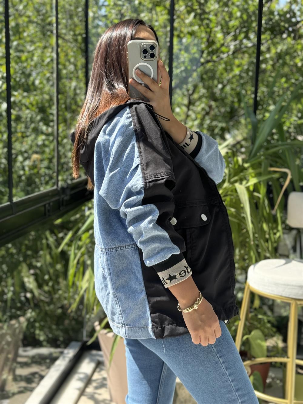 Denim Parka Mix Yağmurluk Siyah