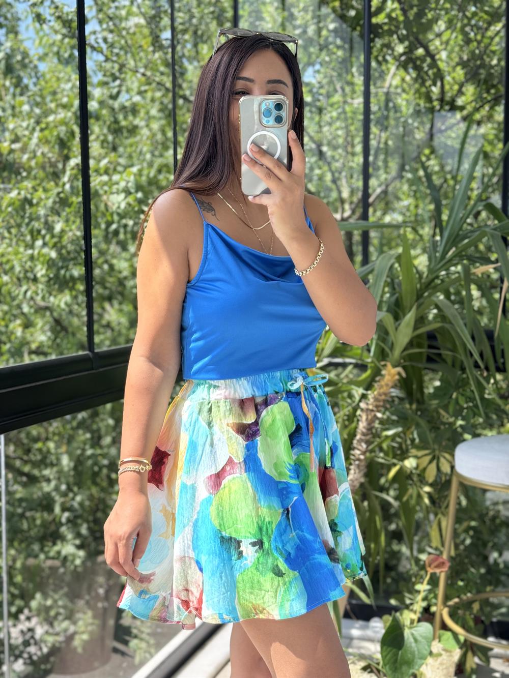 Desenli Şort Turkuaz