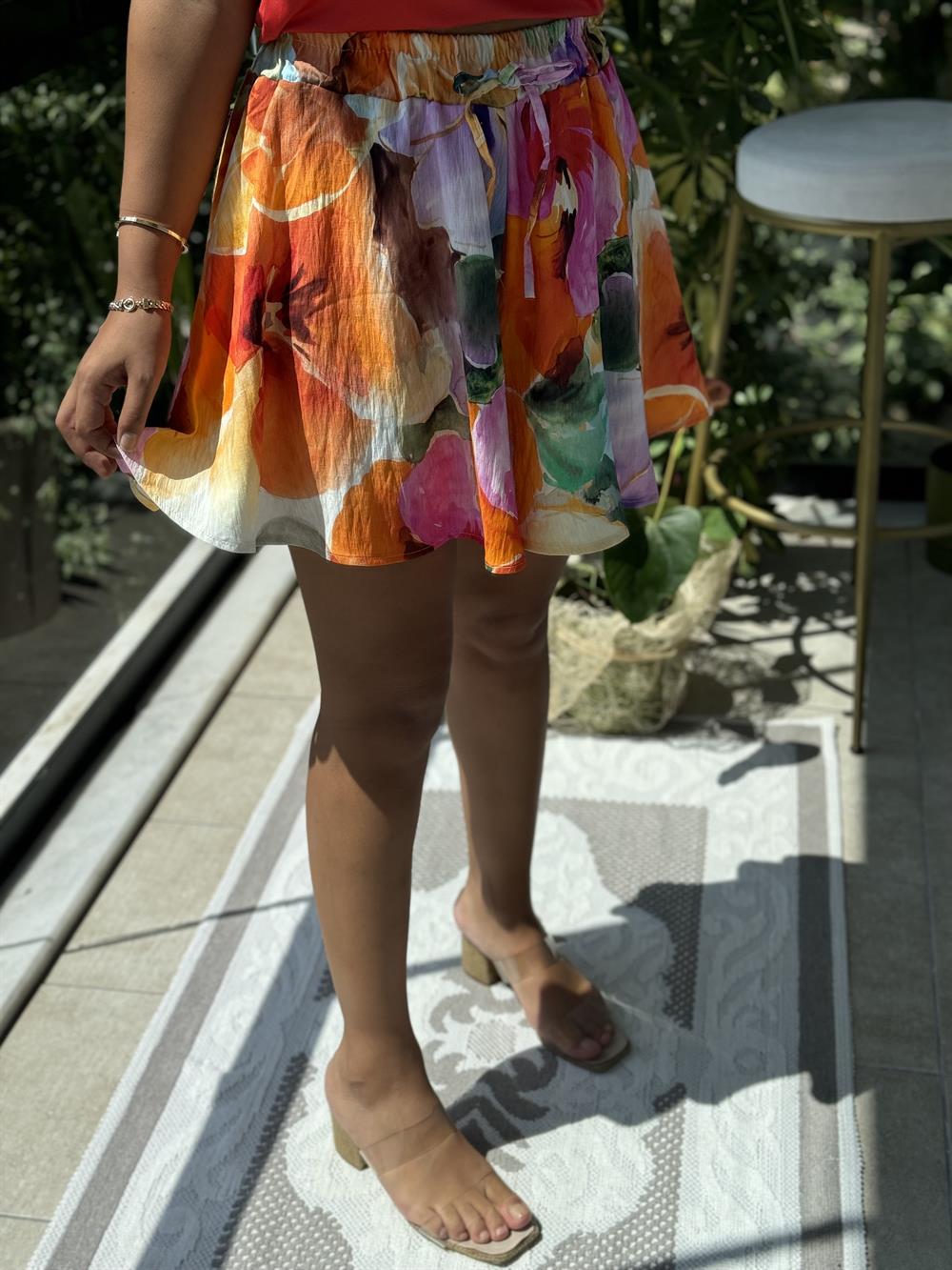 Desenli Şort Turuncu