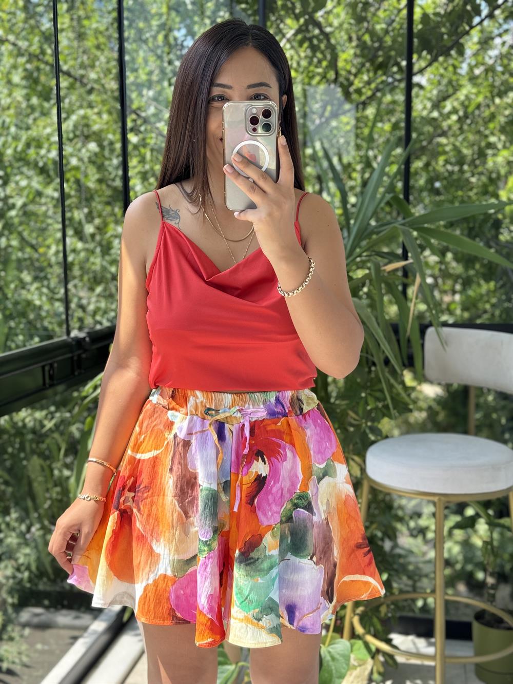 Desenli Şort Turuncu