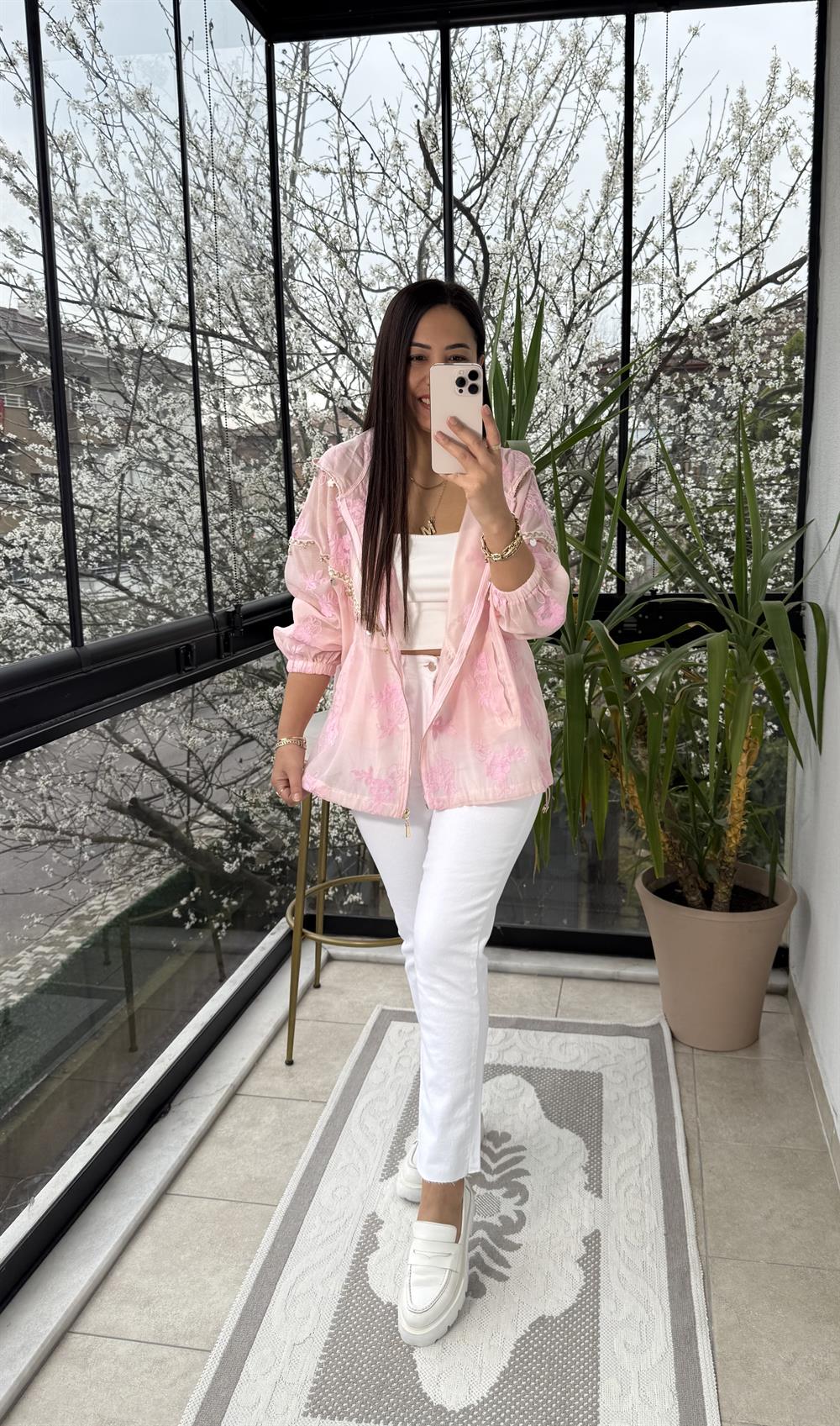 Pullu Nakışlı Ceket Pembe