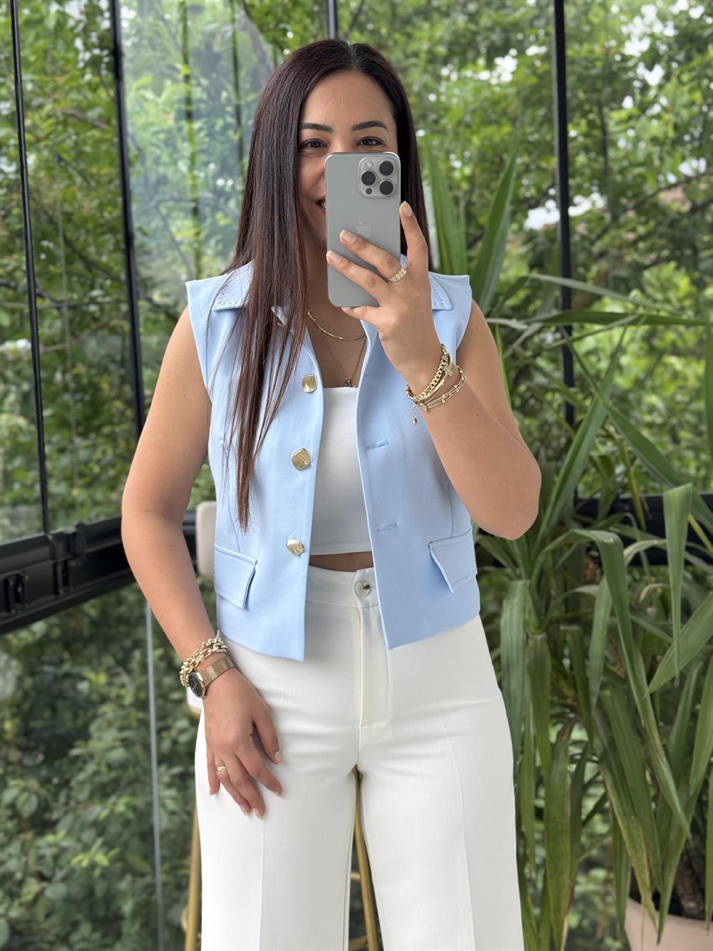 Dikiş Detaylı Yelek Bebe Mavi