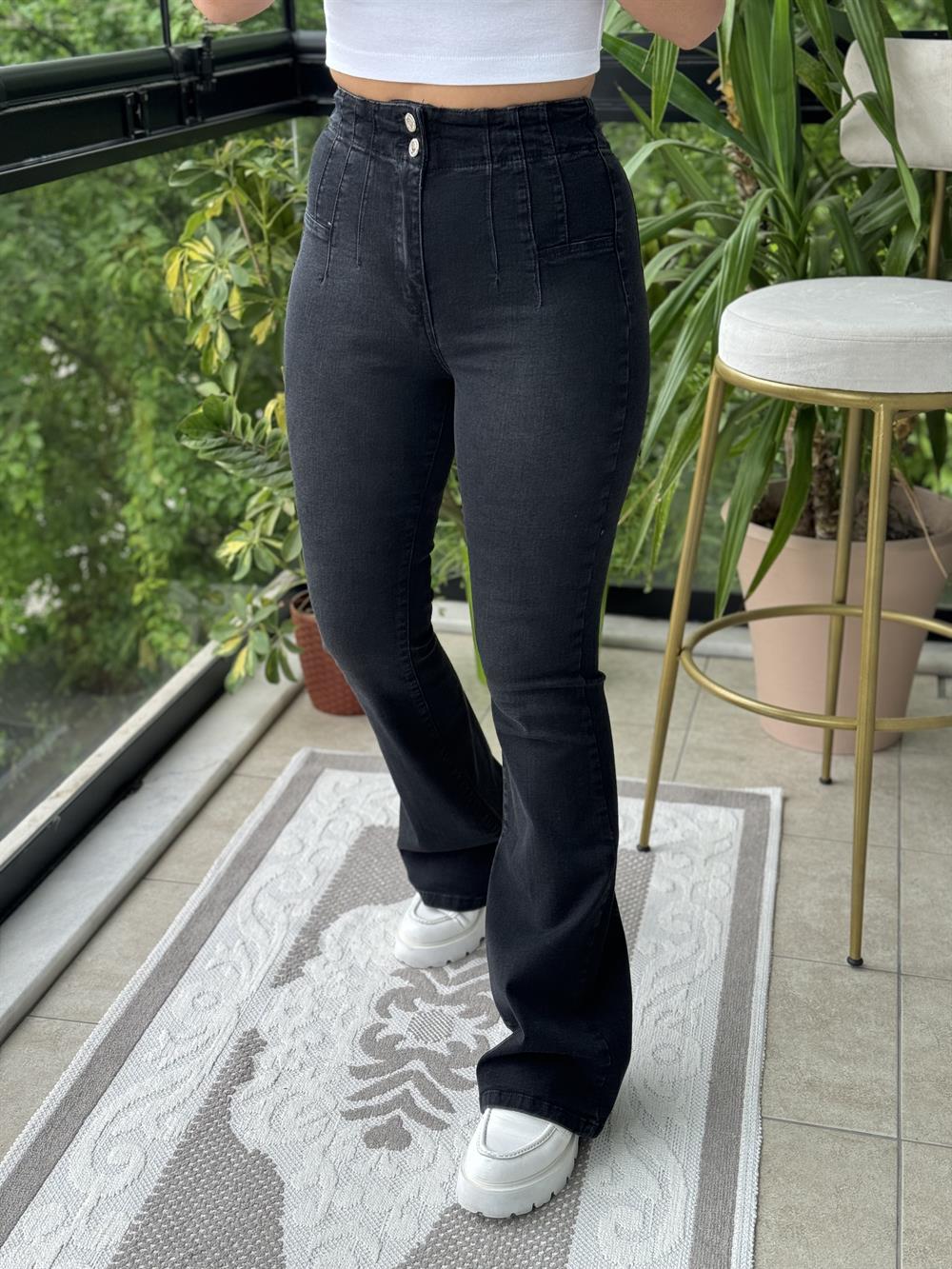 Dikişli Paça Pensli İspanyol Jean Füme