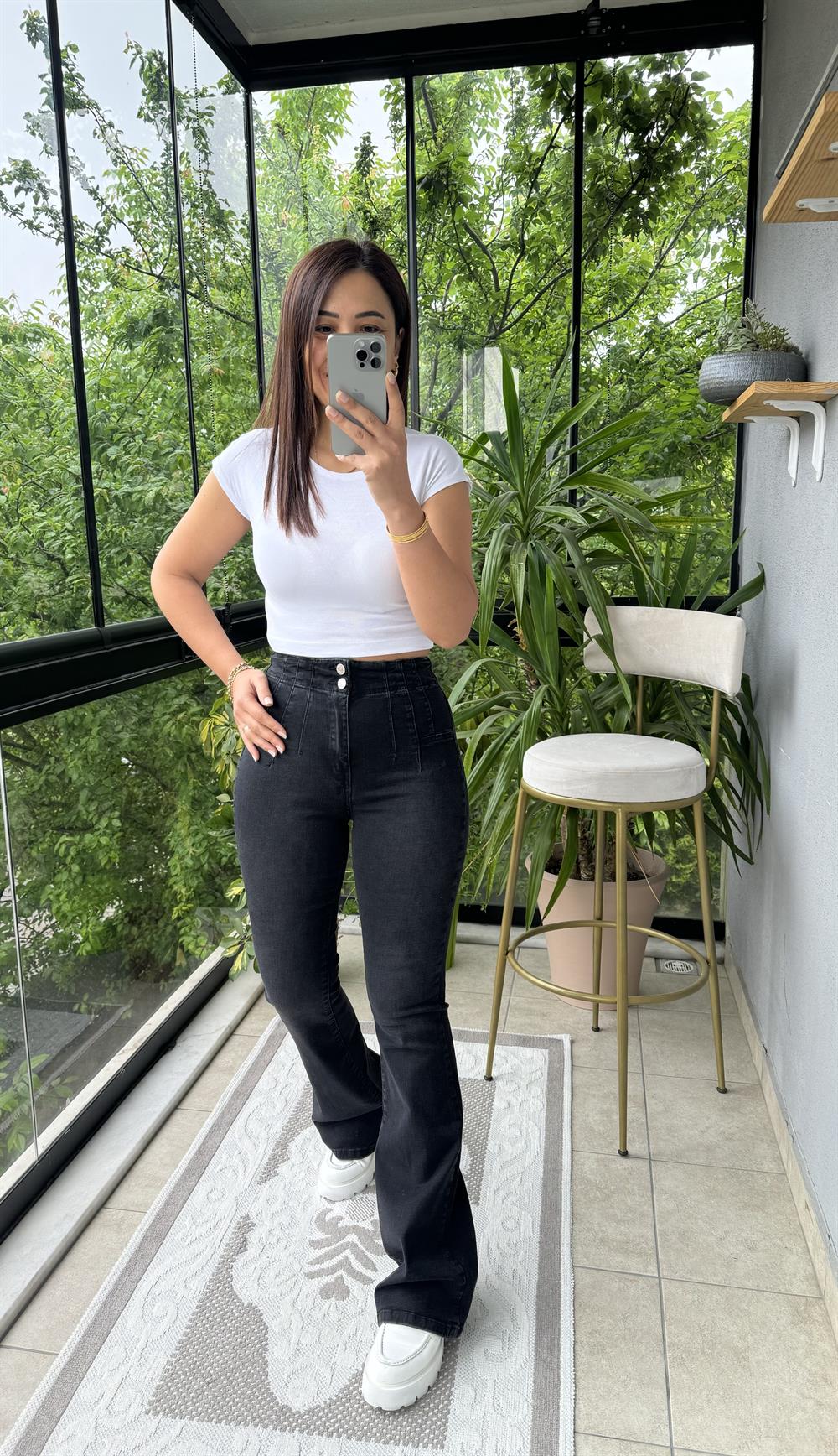 Dikişli Paça Pensli İspanyol Jean Füme