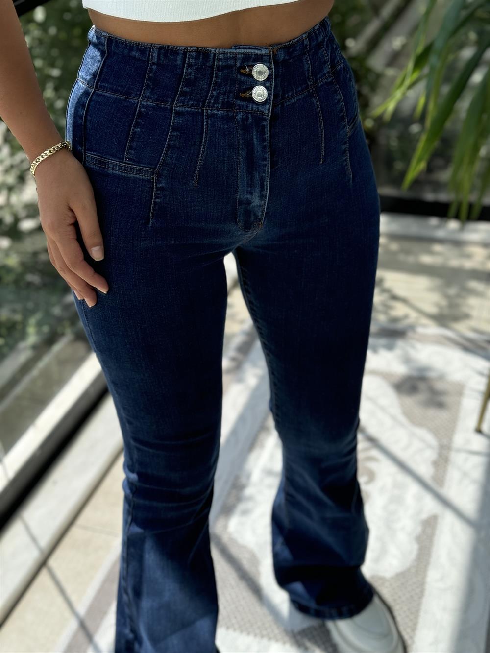 Dikişli Paça Pensli İspanyol Jean Lacivert