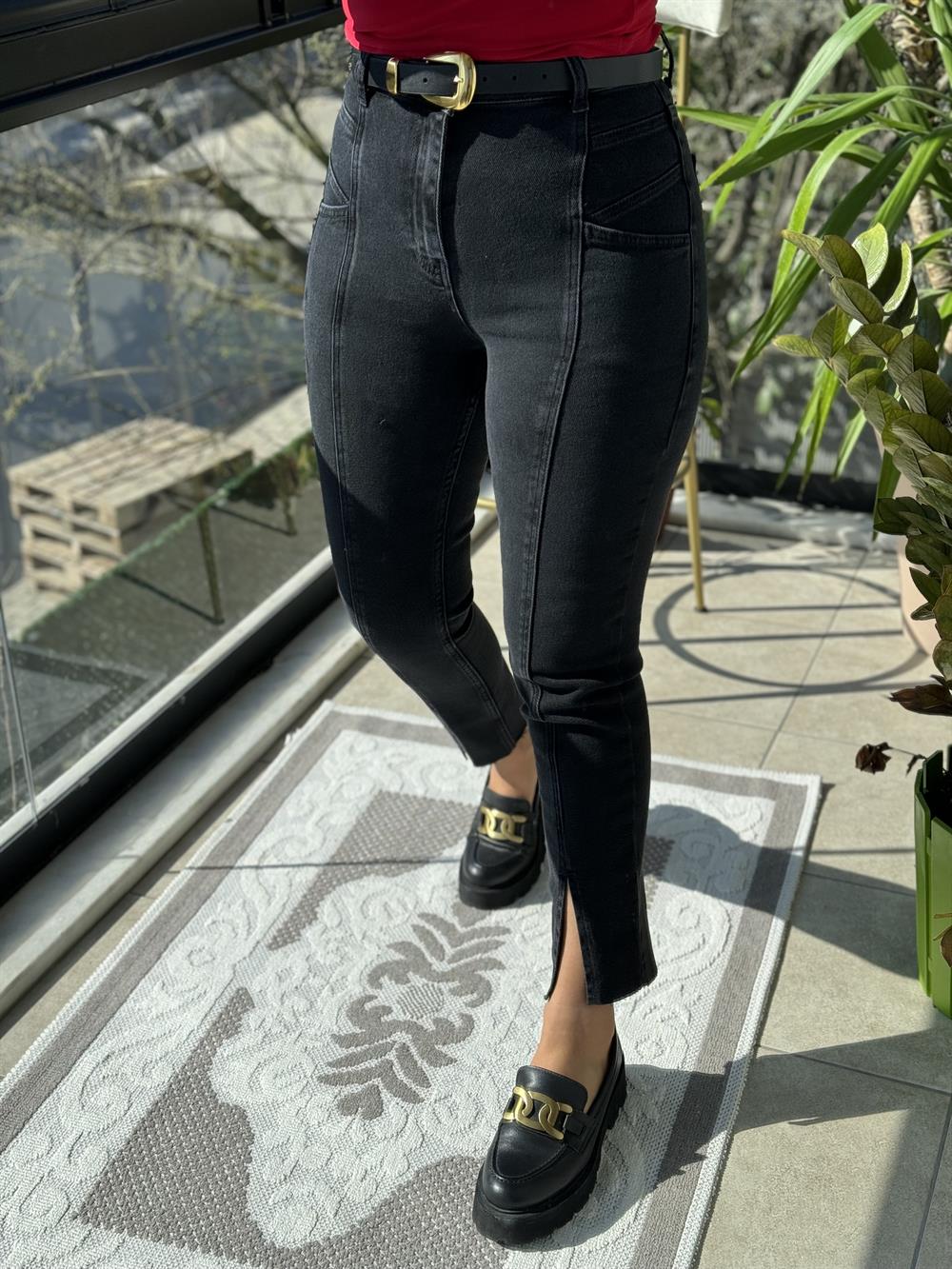 Dikişli Yırtmaçlı Jean Füme