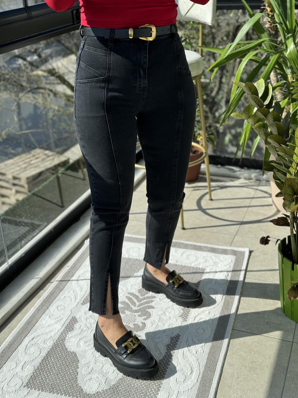 Dikişli Yırtmaçlı Jean Füme