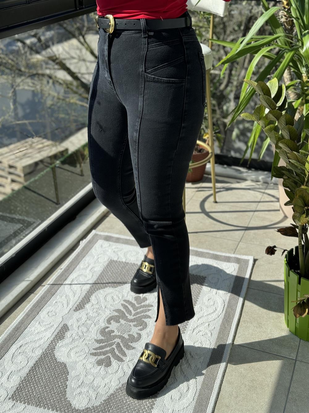 Dikişli Yırtmaçlı Jean Füme