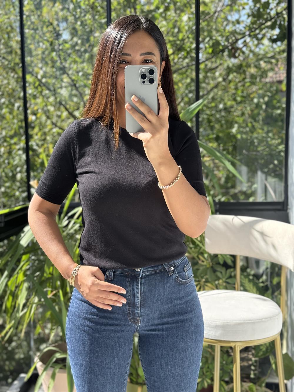 Dilvin Bisiklet Yaka Triko Siyah (Arkası Düğmeli)