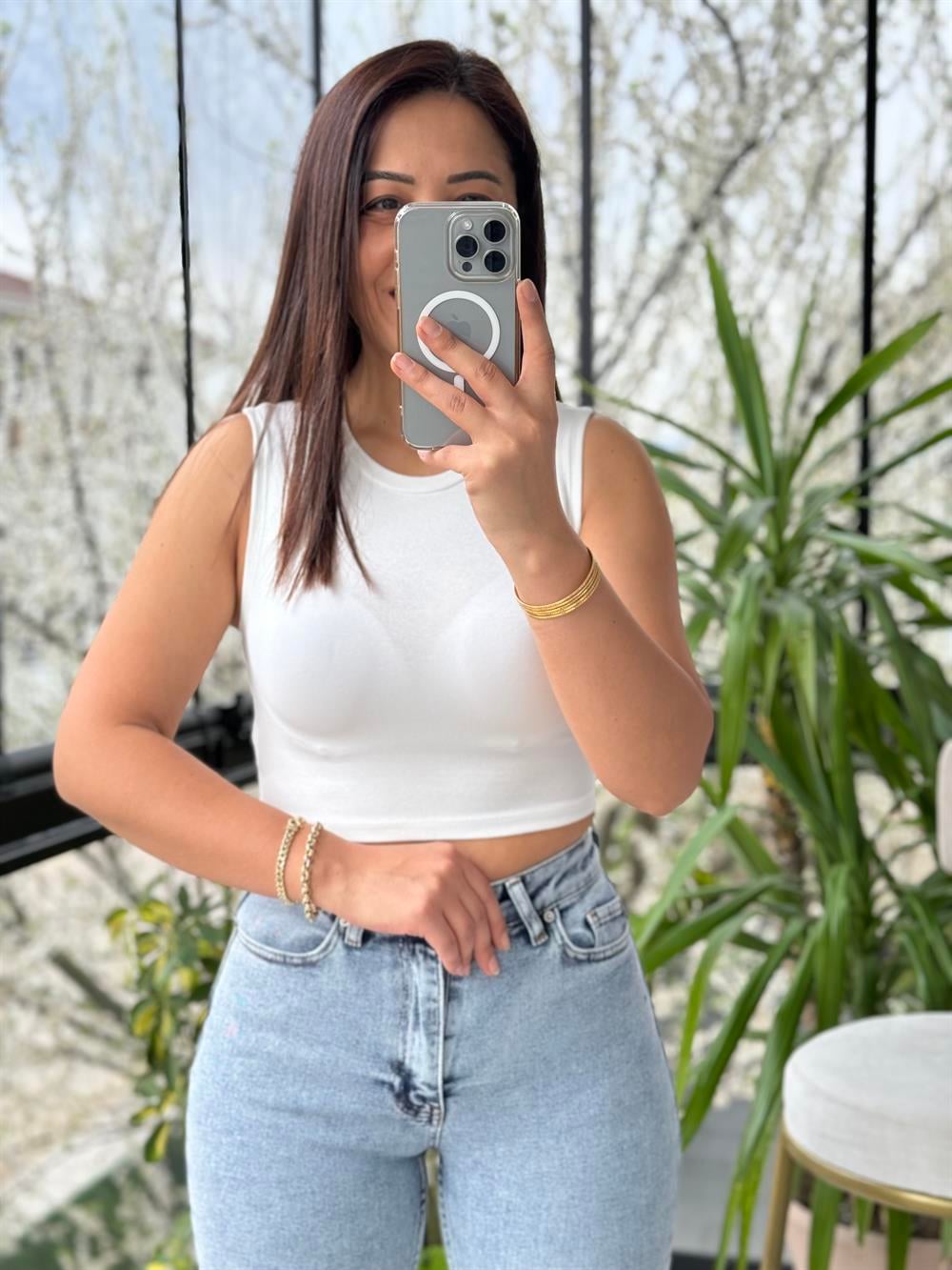 Dilvin Crop Atlet Beyaz