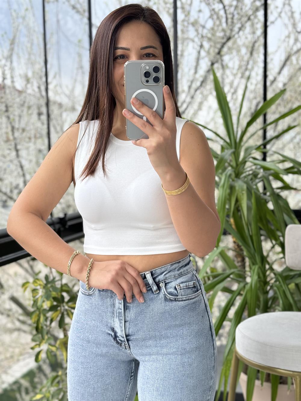 Dilvin Crop Atlet Beyaz