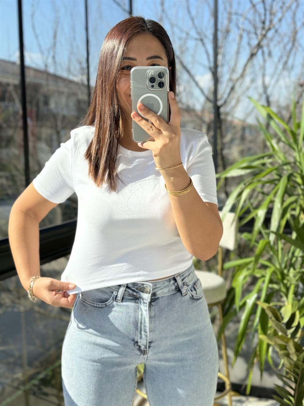 Dilvin Crop Tişört Beyaz