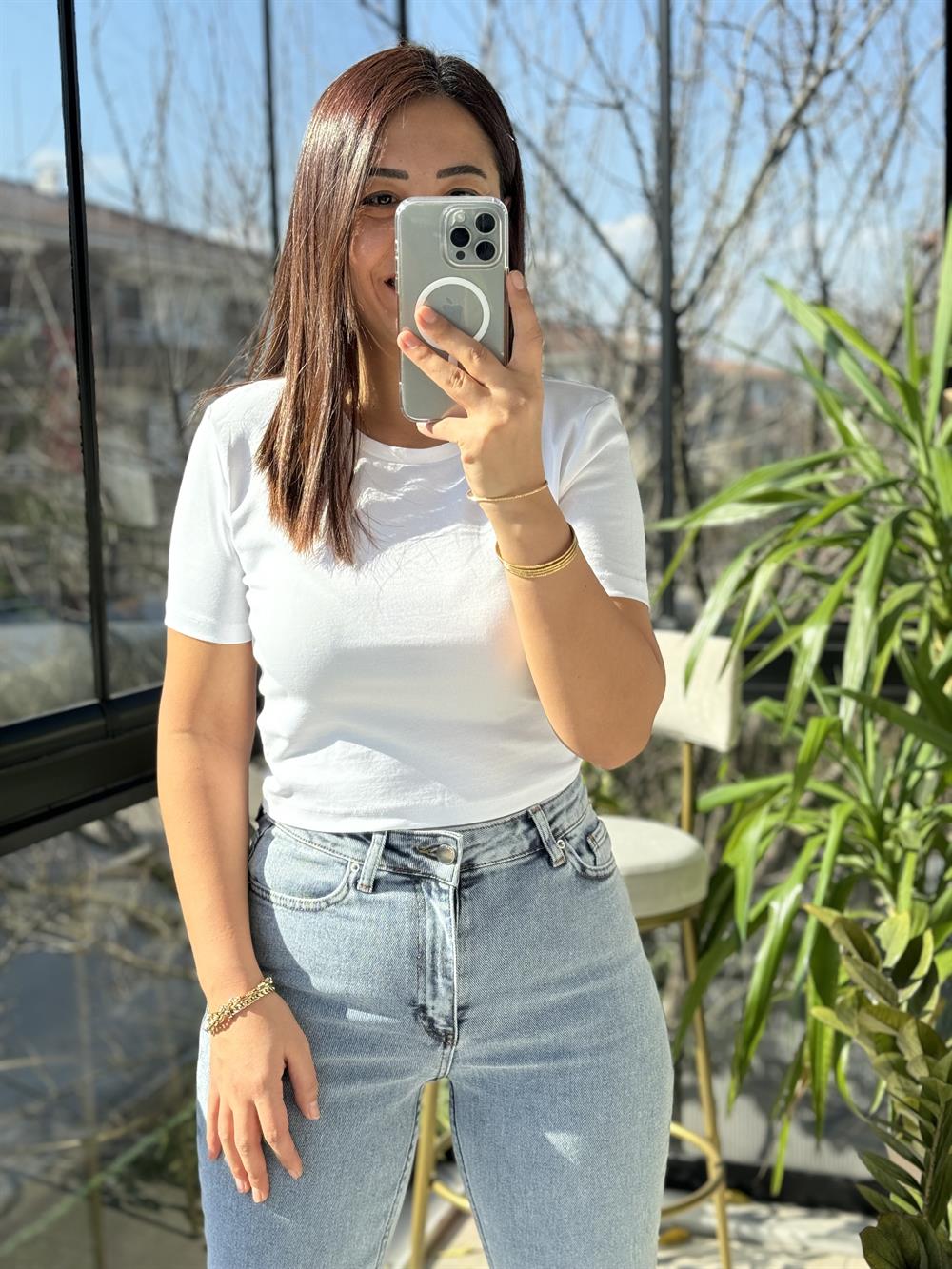 Dilvin Crop Tişört Beyaz