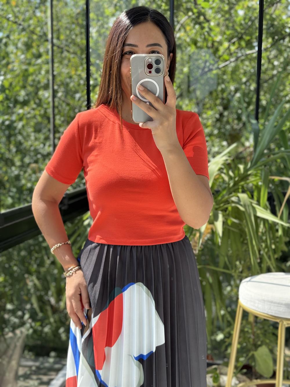 Dilvin Crop Tişört Kırmızı