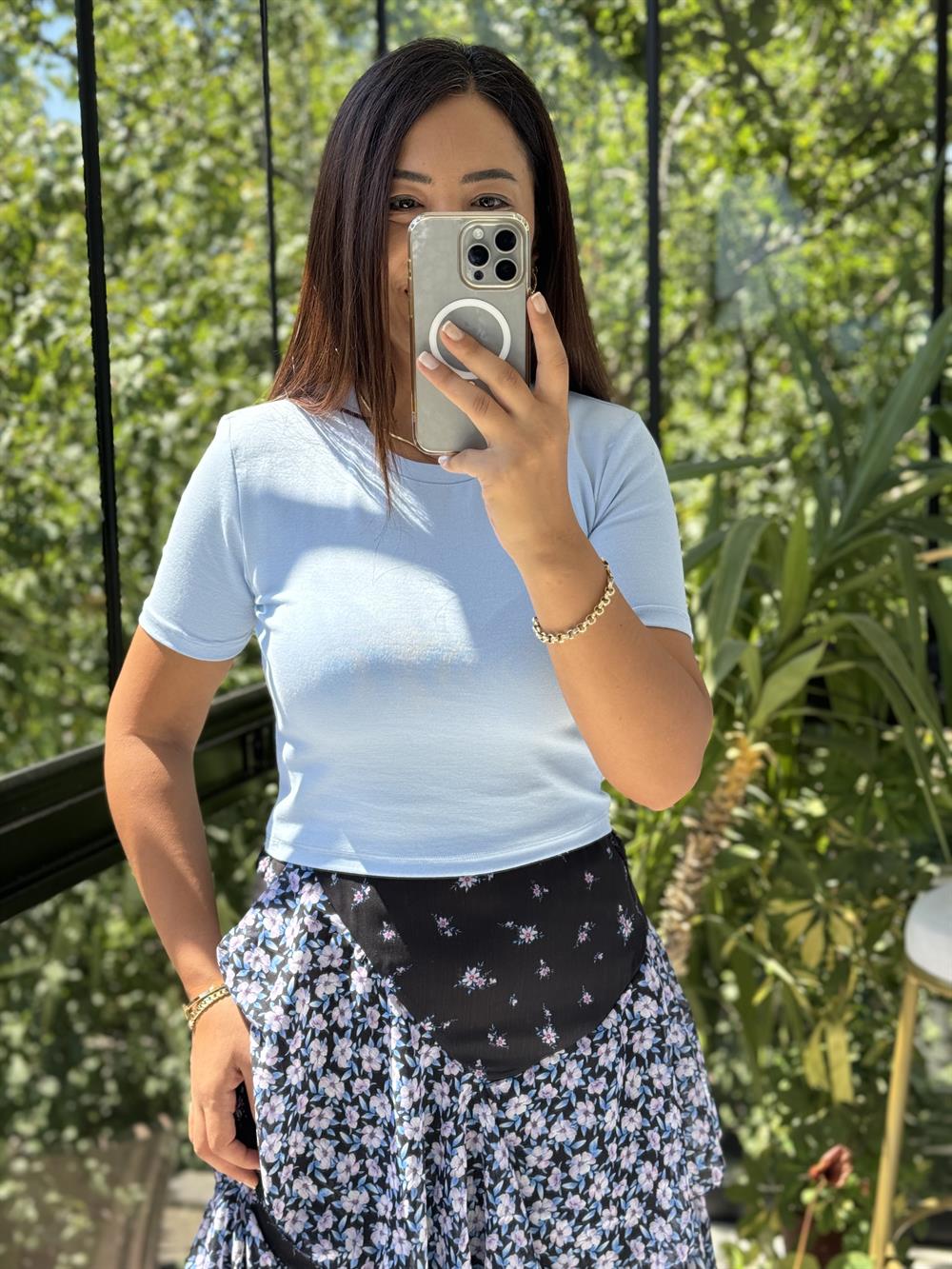 Dilvin Crop Tişört Mavi