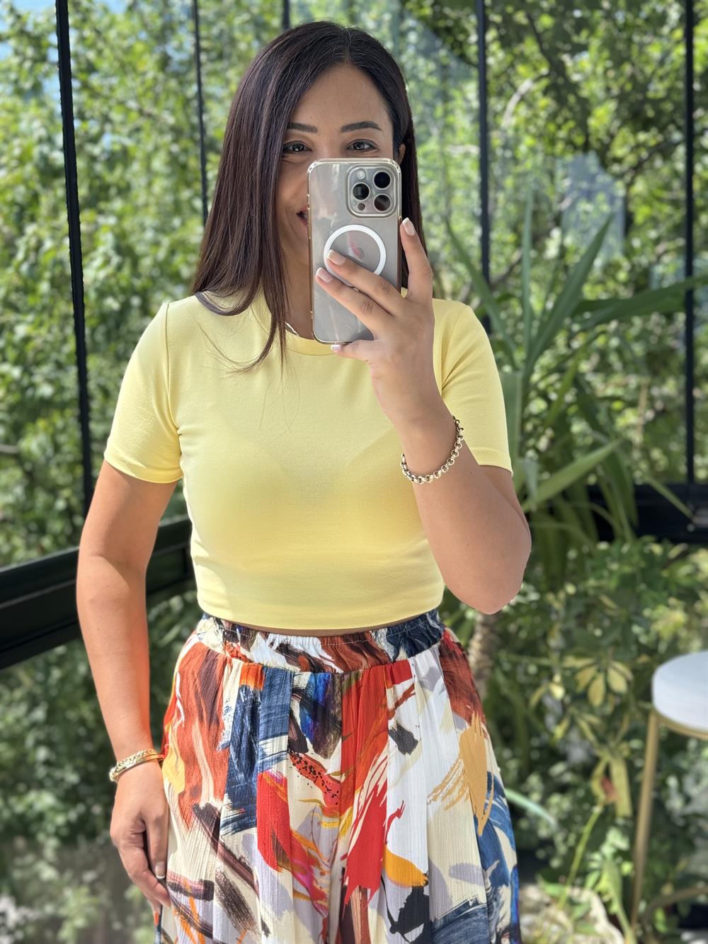 Dilvin Crop Tişört Sarı