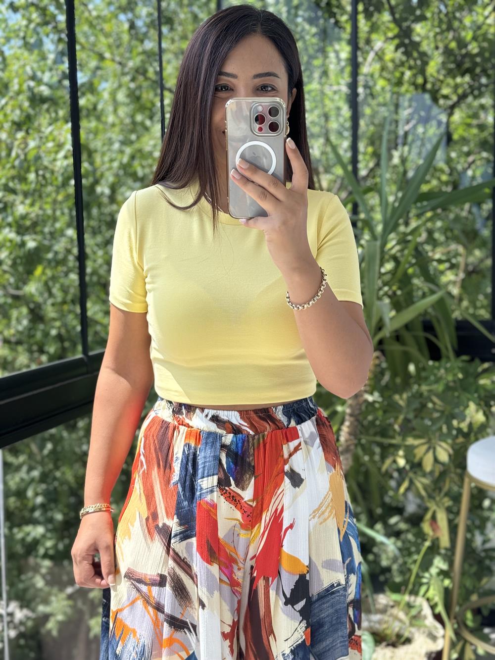 Dilvin Crop Tişört Sarı