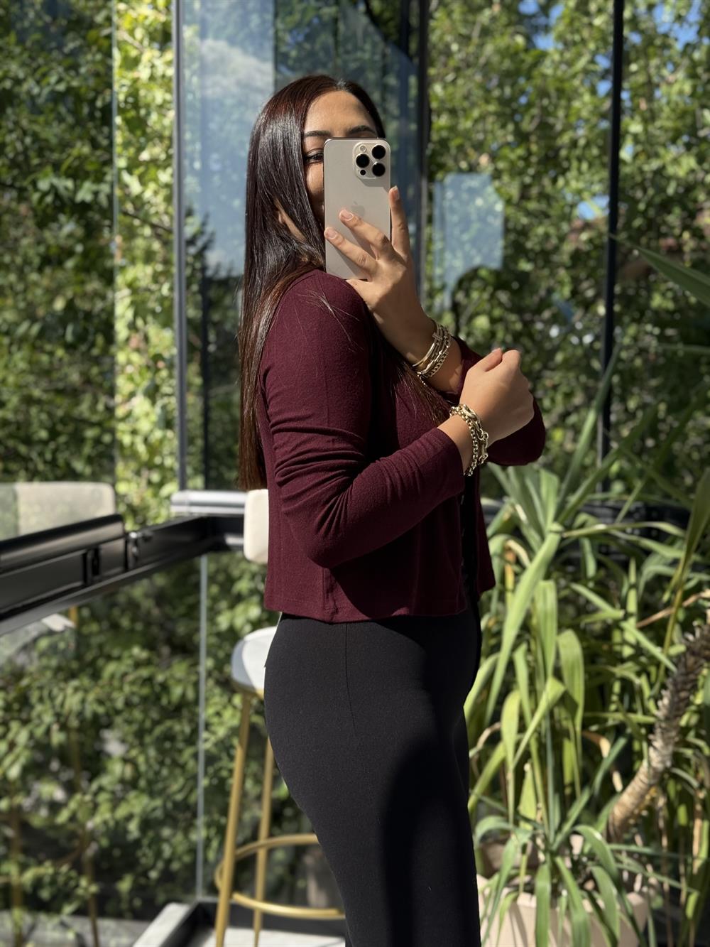 Dilvin Düğmeli Detaylı Hırka Bordo