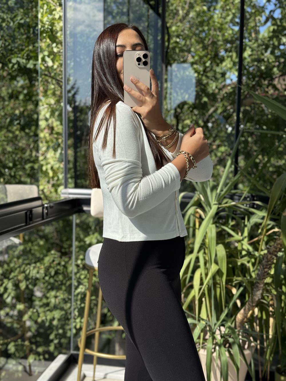 Dilvin Düğmeli Detaylı Hırka Ekru