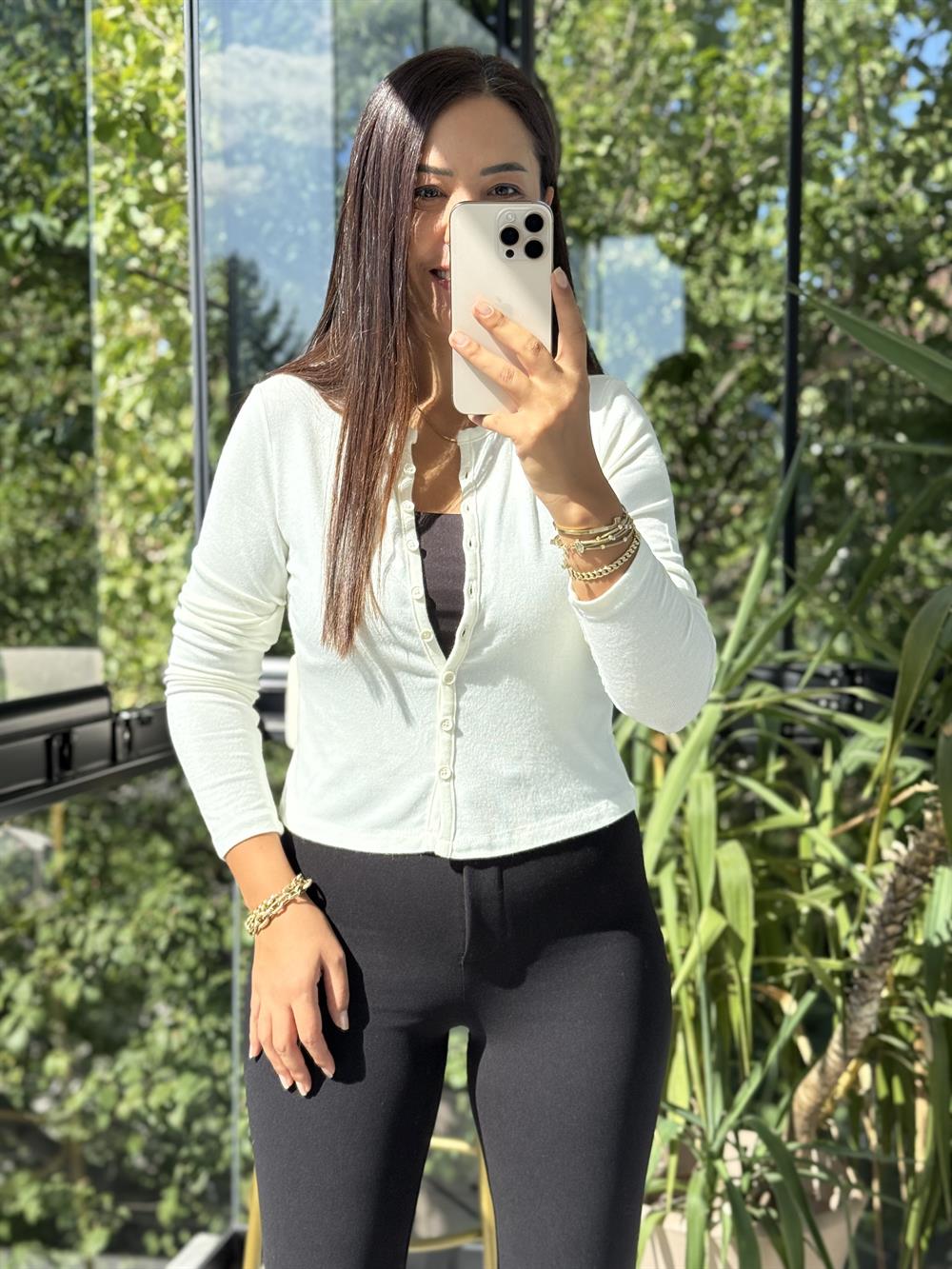 Dilvin Düğmeli Detaylı Hırka Ekru