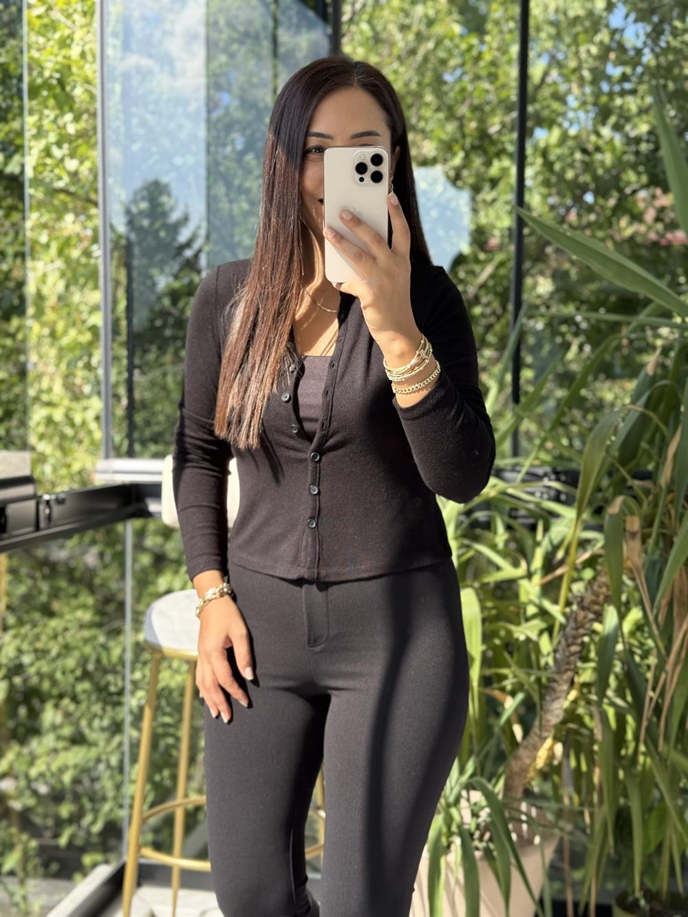 Dilvin Düğmeli Detaylı Hırka Siyah