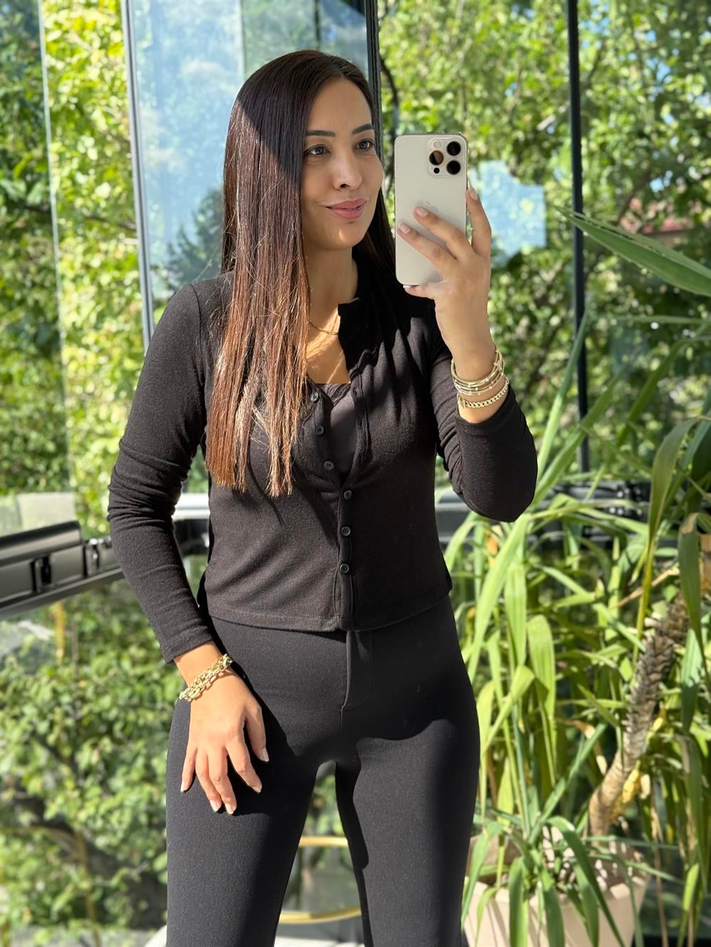 Dilvin Düğmeli Detaylı Hırka Siyah