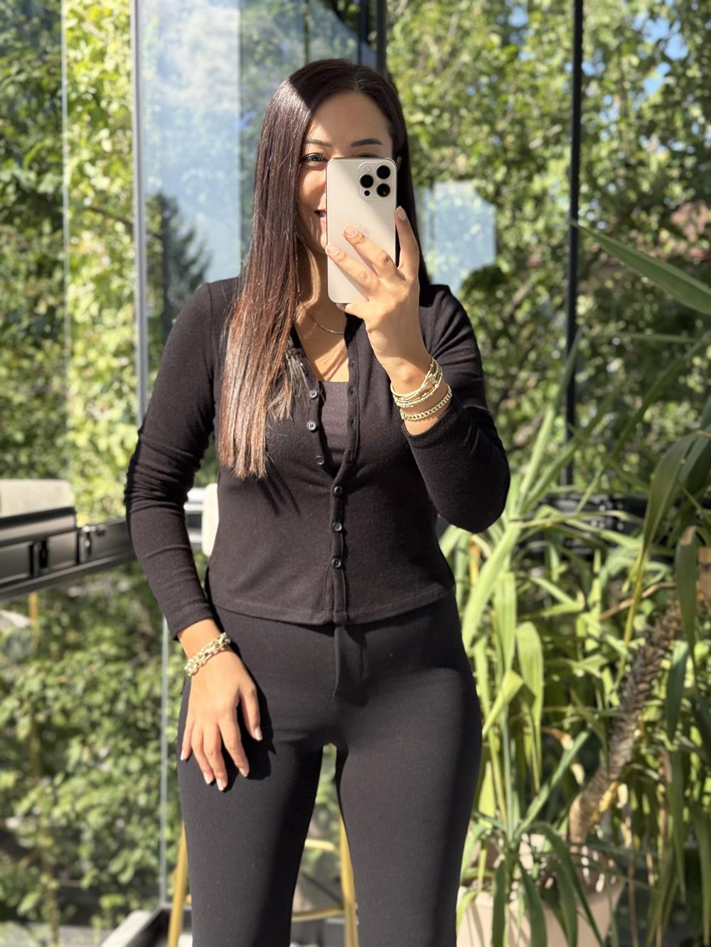 Dilvin Düğmeli Detaylı Hırka Siyah