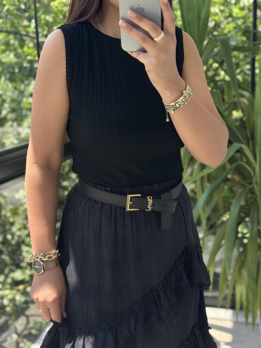 Dilvin Kayık Yaka Fitilli İnce Triko Bluz Siyah