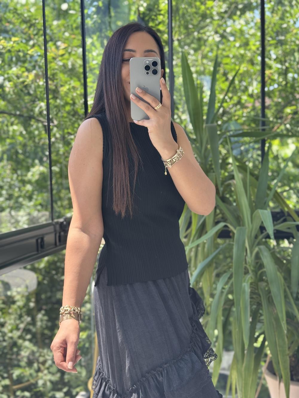 Dilvin Kayık Yaka Fitilli İnce Triko Bluz Siyah