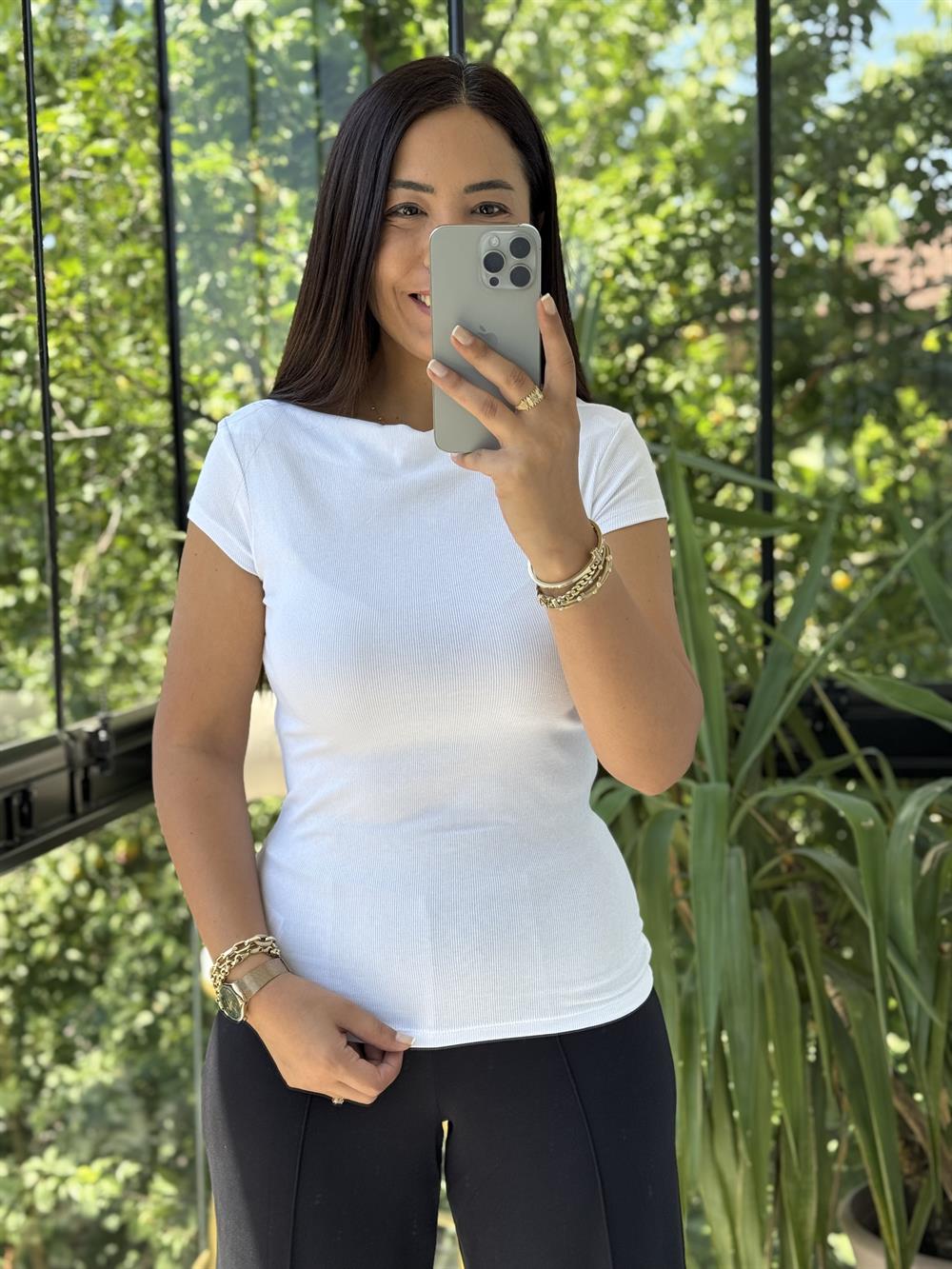 Dilvin Kayık Yaka Tişört Beyaz