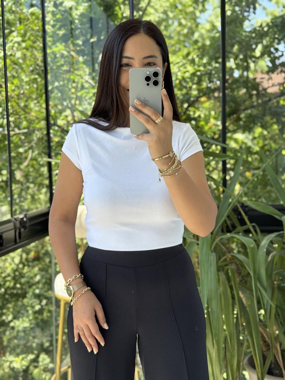 Dilvin Kayık Yaka Tişört Beyaz