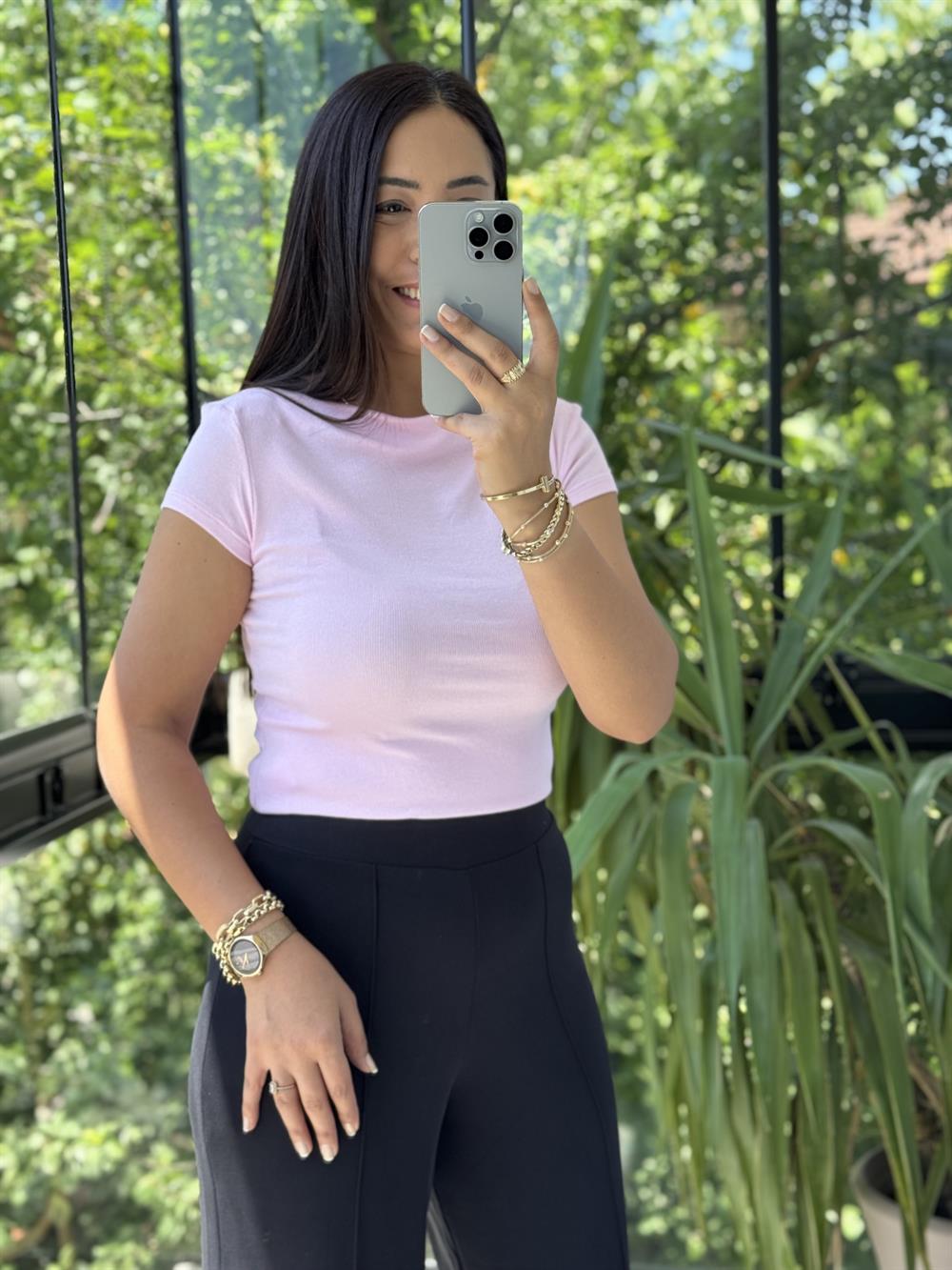 Dilvin Kayık Yaka Tişört Pembe