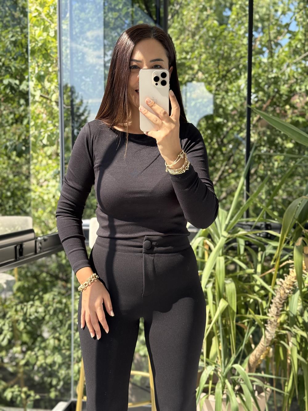 Dilvin Kayık Yaka Uzun Kollu Top Bluz Siyah