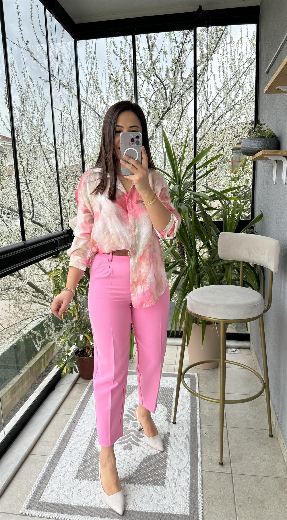 Dilvin Kemerli Havuç Fit Pantolon Pembe