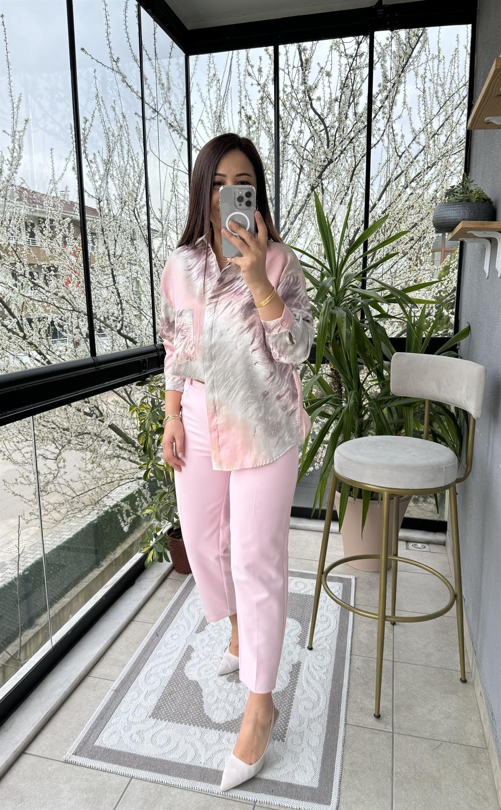 Dilvin Kemerli Havuç Fit Pantolon Pudra