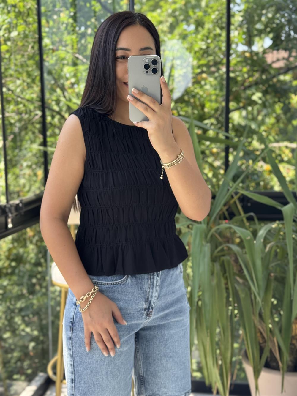 Dilvin Kolsuz Crop Bluz Siyah