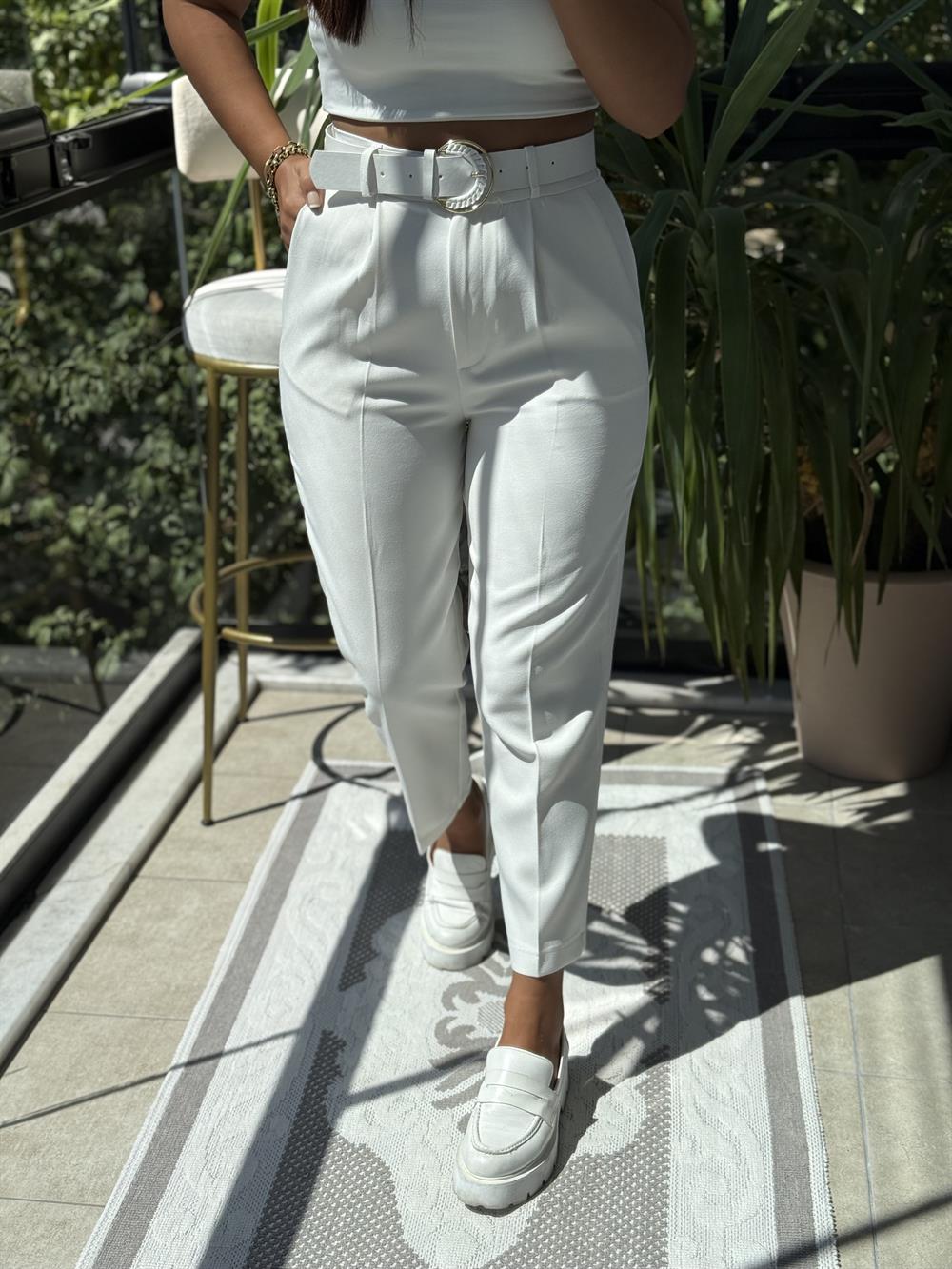Duble Paça Pantolon Beyaz