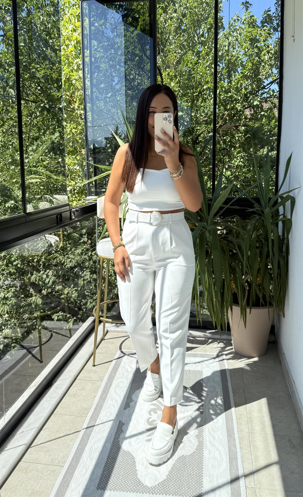 Duble Paça Pantolon Beyaz