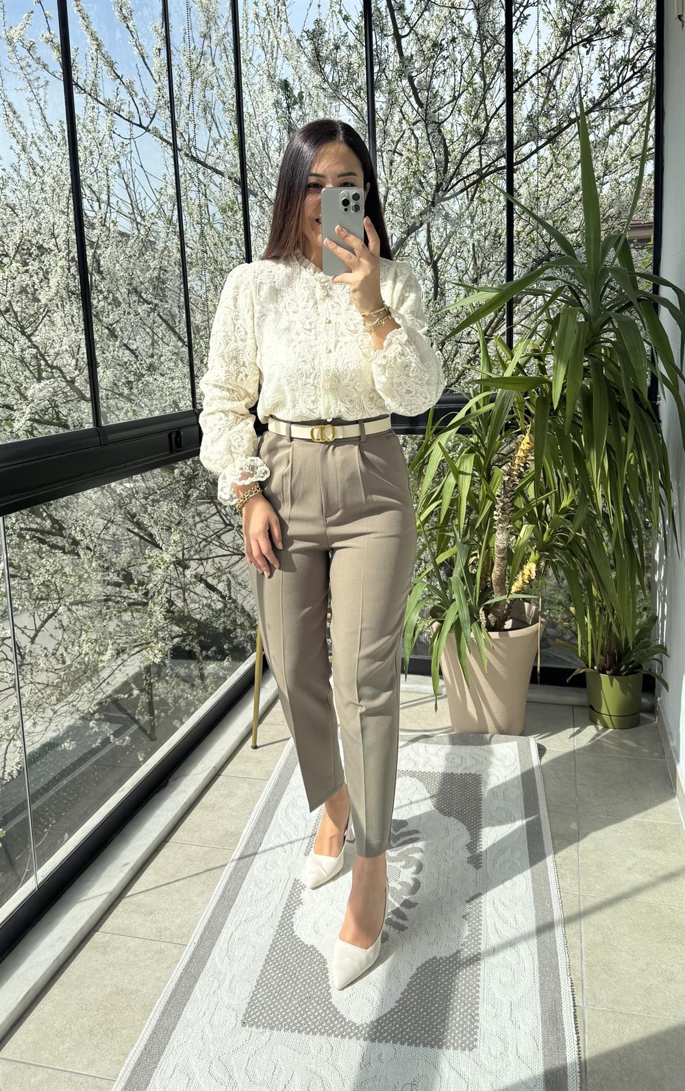 Duble Paça Pantolon Haki Yeşili