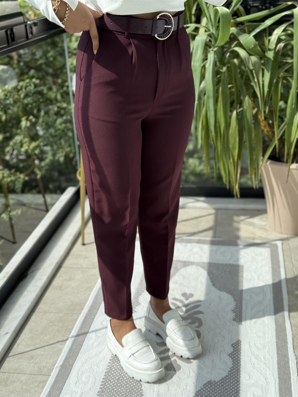 Duble Paça Pantolon Mürdüm