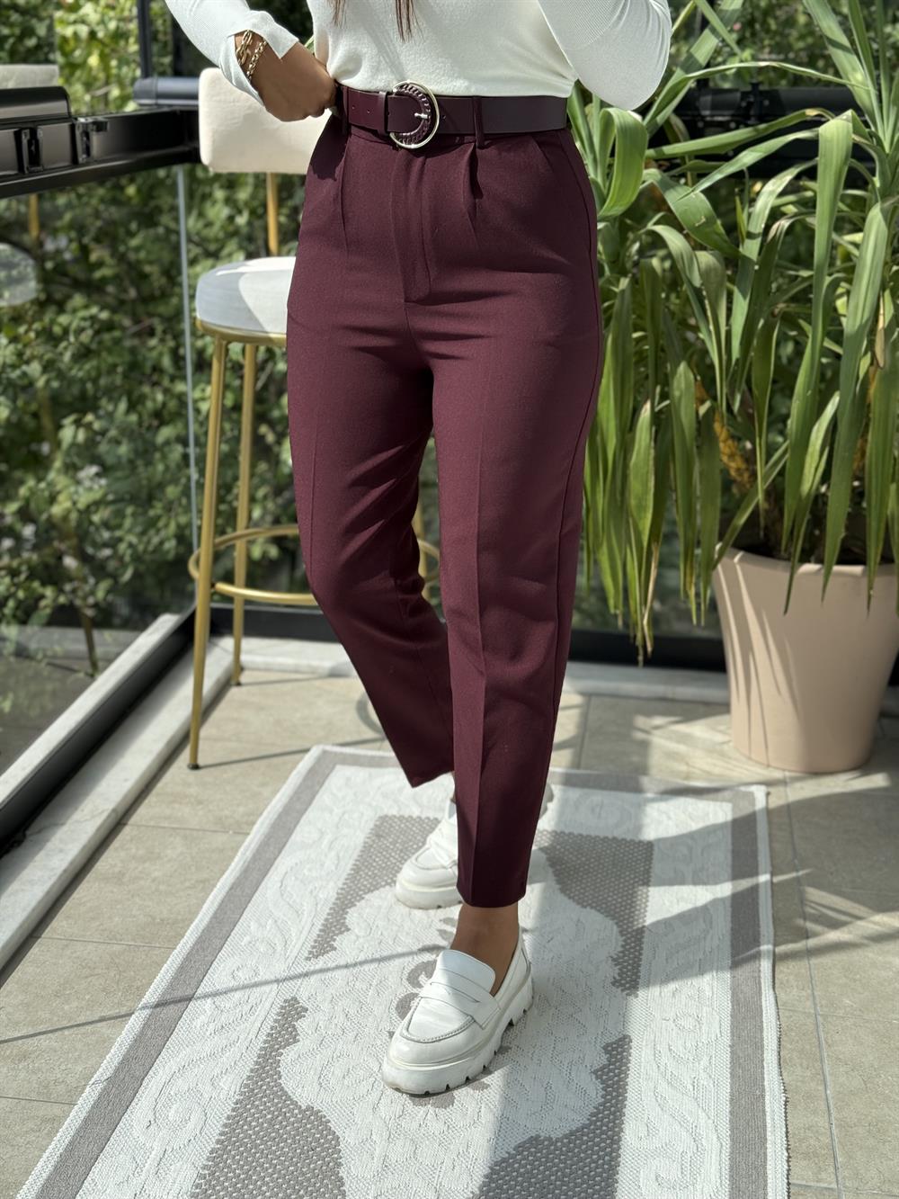 Duble Paça Pantolon Mürdüm