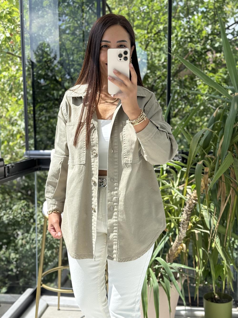 Düğmeli Oversize Gömlek Yeşil