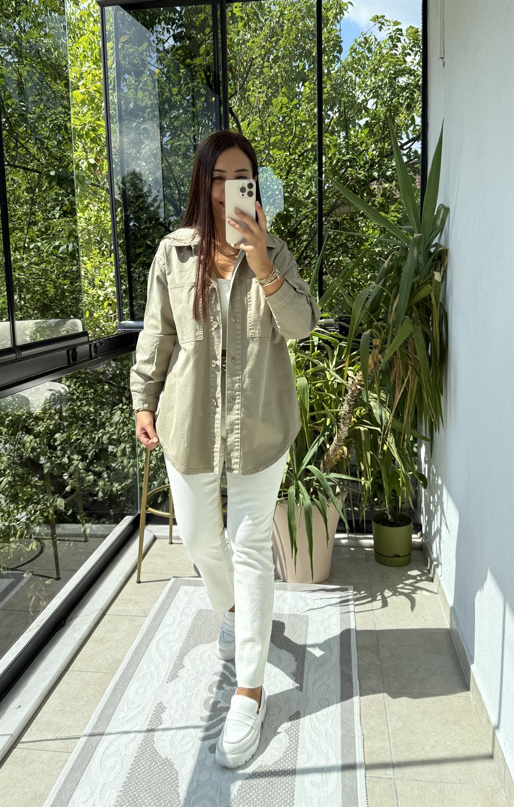 Düğmeli Oversize Gömlek Yeşil